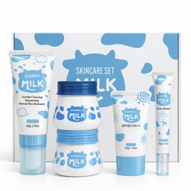 Fug 5 Pcs Milk Skincare Set for Kids, Kids Skin Care Products Kit with Cleanser Eye Cream Sunscreen Moisturizer Face Cream