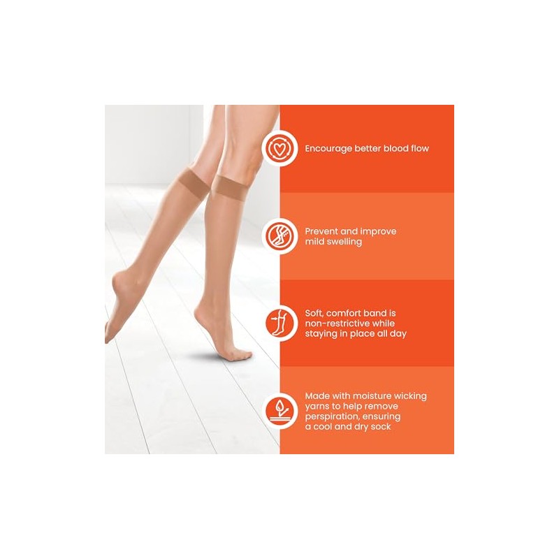 Therafirm Light Women's Knee High Support Stockings - 10-15Mmhg Compression