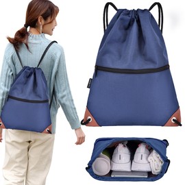 CINY Drawstring Bags, Premium Quality Gym Bags, Men & Women Sport Gym Drawstring Backpack Bag with Zipper, Oxford waterproof drawstring bag for Sports, Beach, Swimming, Hiking, Travel (blue)