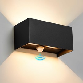 24 W Outdoor Lamp with Motion Sensor, IP66 3000 K 2000 LM Warm White Wall Light Outdoor/Indoor, Adjustable Light Beam Wall Lamp, LED Outdoor Light for Stairs, Living Room, Bedroom, Garden - Black