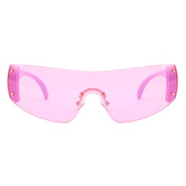 Azoxus Y2K Sunglasses Rimless Rectangle 2000S Fashion Shield Wrap Around Y2K Glasses, Pink Tinted Lens