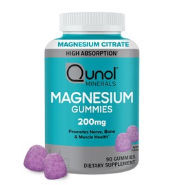 Qunol Magnesium Gummies for Adults, 200mg Elemental Magnesium (from 1,750mg Magnesium Citrate), High Absorption Magnesium Supplement, Supports Nerve, Bone and Muscle Health, Vegetarian, 90 Count