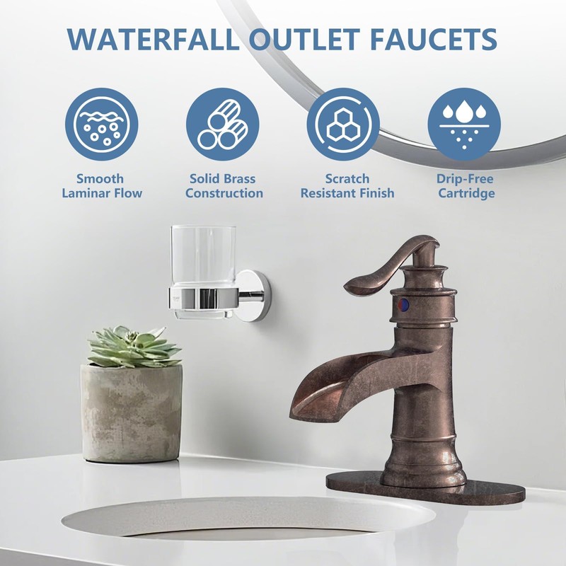 Homevacious Bathroom Faucet Copper Waterfall Bathroom Sink Faucets with Single