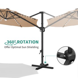 10Ft Solar Patio Umbrella with LED Lights - Heavy Duty Cantilever, 360° Rotation & Tilt Adjust, Aluminum Frame, Waterproof for Pool, Deck, Garden