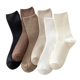 ACCFOD Cute Crew Socks Casual Athletic Aesthetic Socks Neutral Cotton Socks for Women Granola Girls Clothes - Solid Color Size 5-9