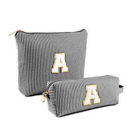 Muka Cosmetic Organizer, Monogrammed Travel Toiletry Bag for Women, Teens, Bridesmaid Present-Black-X