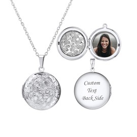 U7 Stainless Steel Locket Jewelry for Women Chain 22 Inch Vintage Flower Engraved Round Photo Lockets Pendant Necklaces