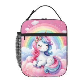 Cemfyzoch Pink Rainbow Unicorn Kids Lunch Bag For Girls Boys Insulated Lunch Box Portable Reusable Tote Bags Lunchbox Cooler Bento Box Meal Prep Box Kid Women Men For School Travel Picnic Office Work