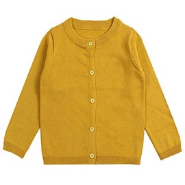 GSVIBK Girls Cardigan Long Sleeve Crewneck Cardigans Solid Knit Button Sweater Cardigan Baby Girl 6112 Mustard 2-3Y