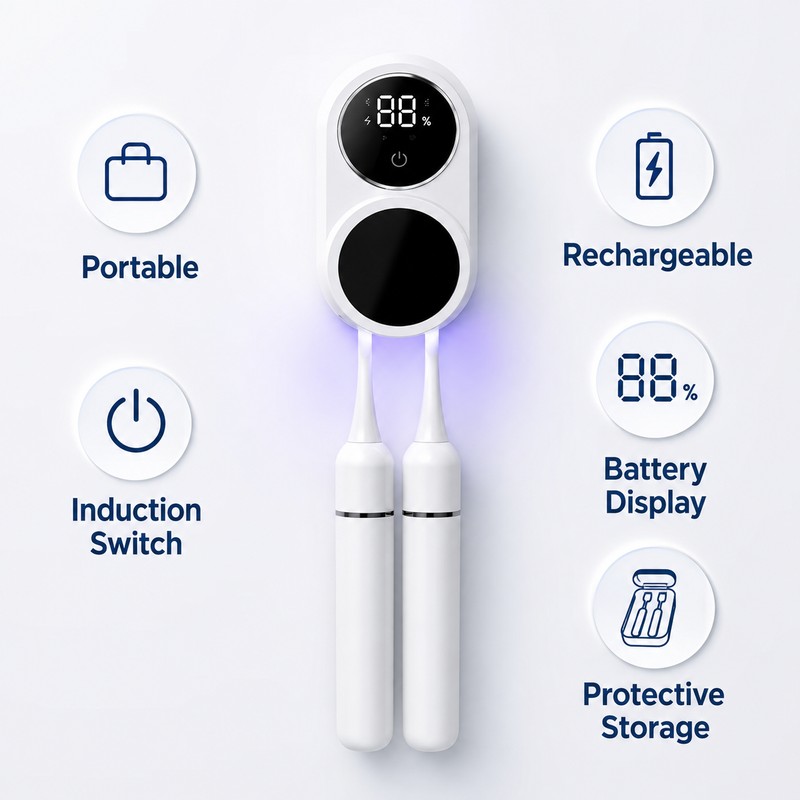 Toothbrush Sterilizer Case for Travel - Mini Portable Rechargeable Toothbrush