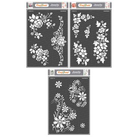 CrafTreat Reusable A Bouquet of Roses, A Bunch of Blooms and Floral Flourish Rose Stencils A4 8.3 x 11.7 Inch Pack of 3 for Painting on Wood Floral Stencil for Card Making