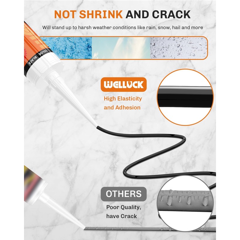 WELLUCK Black Silicone Caulk, 100% Waterproof Silicone Sealant Adhesive Caulking,for