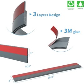 Hojoy 2 Pack Under Door Draft Stopper, Adjustable Door Sweep Anti-Collision Strong Adhesive Weather Stripping Tape Soundproof Draught Stoppers 2" W x 39" L, Gray
