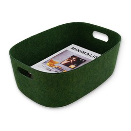 Welaxy Large Storage Basket Felt Open Desk Organize bin Shelf baskets with handles light weight carry for Magazines Books Junk Kids Toys Pet toy Clothes Laundry (Forest Green)