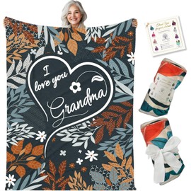 Gifts for Grandma Blanket for Grandma, Best Grandma Gifts from Grandkids, Grandma Birthday Gifts from Grandchildren, Gifts for Grandmother 65”x50” (Gray Flowers)