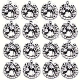 20pcs Silver Necklace DIY Jewellery Making Charm Metal Small Craft Horse Shoe Animal Christmas Pendant Set Key Bracelet Jewelry Accessory Mini Bead Earring Keyring Decoration Kit Wedding Party Supply