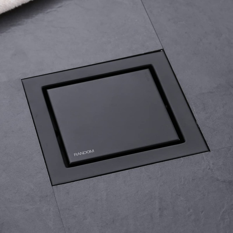 RANDOM Black Shower Drain Square with Removable Tile Insert 6