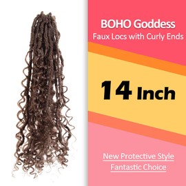 BOHO BABE Goddess Faux Locs with Curly Ends 14 Inch, Pre-looped, Boho Style, Medium Dark Brown Soft Distressed Locs with Curls (6 Packs, 30#)
