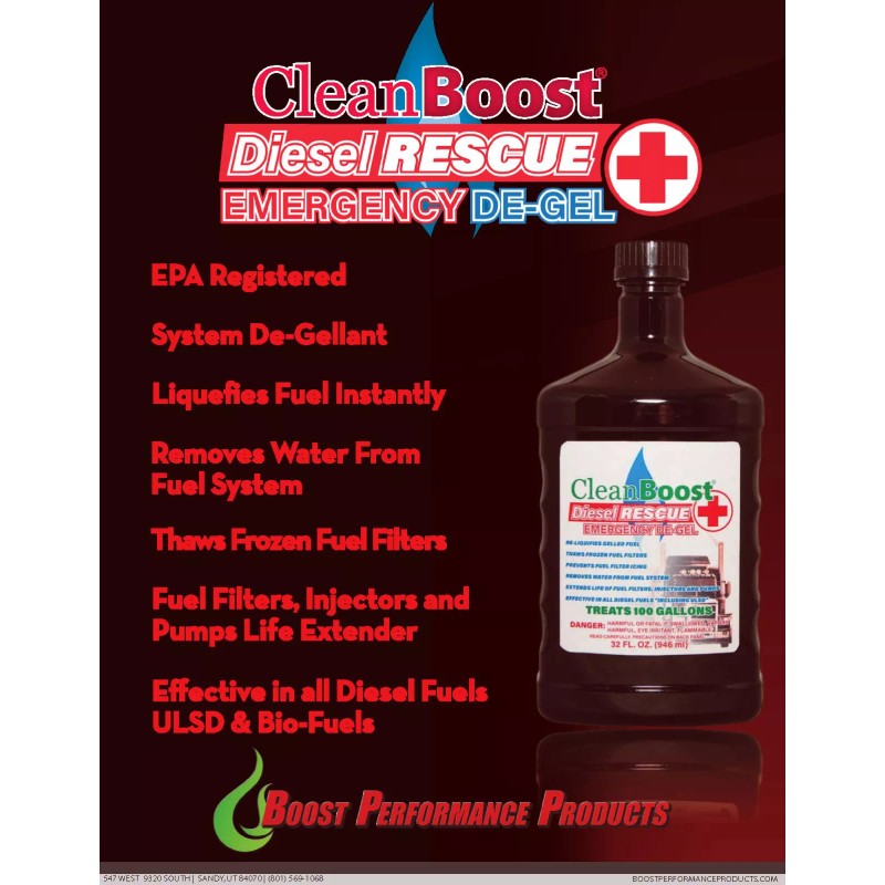 CleanBoost® Diesel Rescue™ 32oz EMERGENCY DE-GEL Treats 100 Gallons