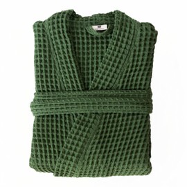 Viva Maison Womens Kimono Waffle Robe - Lightweight 100% Turkish Cotton Housecoat for All-Day Lounging - Quick-Dry Bathrobe for After Shower for Womens & Mens (4XL Size, Green Robe)