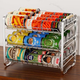 MAXIFFE 3 Tier Can Organizer for Pantry, Space-Saving Adjustable Easy Assembly Metal Sturdy Hold 36 Cans Storage Rack Holder Dispenser for Kitchen Countertop Cabinet RV, for Soda Drinks Fruits, Chrome