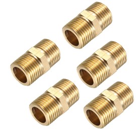 TOP-VIGOR 5Pcs Brass Pipe Fitting Hex Nipple, 1/2" x 1/2" Brass BSP Male Straight Thread Connector, External Thread Brass Pipe Hex Nipple Fitting Quick Adapter