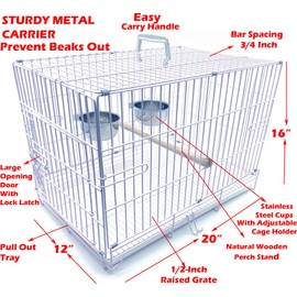 Collapsable Bird, Dog and Cat Carrier Travel Carrier Metal Wire Cage Prevent Beaks Out