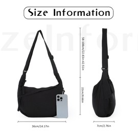 7VSTOHS Crossbody Bag Women's Shoulder Bag, Large Nylon Shoulder Bag, Moon Bag, Stylish Crescent Moon Bag with Adjustable Shoulder Strap, Hobo Casual Handbag for Work, Travel, Everyday, black