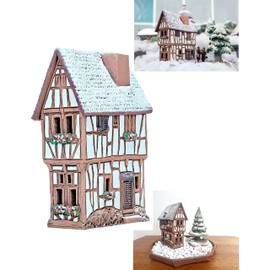 Midene Ceramic Houses and Villages Collection - Handmade Christmas Village House Miniature of Historic Winery in Bernkastel-Kues, Germany - Candle, Cone Incense Holder R255, Winter Edition