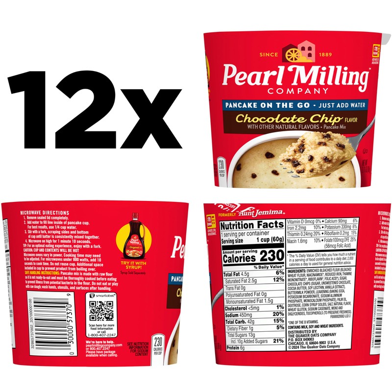 Pearl Milling Company Pancake Cups, Chocolate Chip, 2.11oz Cups (12