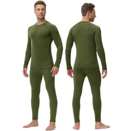 TOREEL Long Johns for Men Thermal Underwear for Men Fleece Lined Hunting Gear Mens Thermals Top and Bottom Set Dark Green