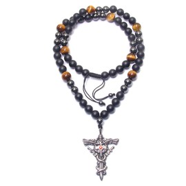 GENASTO Protection Crystal Bead Necklace for Men Men Cross Pendant Necklace with Tiger Eye Beads, Black Onyx and Hematite Beaded Necklace Healing Jewelry for Prayer and Meditation