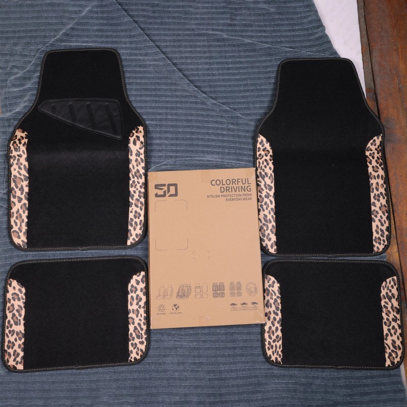 5D Waterproof Universal Fit Car Floor Mats, Leopard Print Car