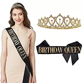 Birthday Crown Sash Birthday Glitter Crowns Birthday Sash for Happy Birthday Party Accessories, Favours, Decorations, Rhinestone