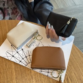 Imported New Arrival Women's Real Leather Mini Coin Purse - Adorable Small Zipper Wallet, Premium Quality Free Size/Dark Brown 10ea