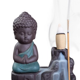 Little Buddha Statue in Incense Holders - Incense Waterfall Burner Baby Buddha Figurine, Reiki Chakra Meditation Desktop Buddha Decor