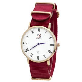 Blekon Unisex Weekender 40mm Watch – 8mm Slim Alloy Case, Ballistic Grade Slip Through Watch Band in Colors, Analog Display with Date & Roman Numerals, Long Lasting Battery Included