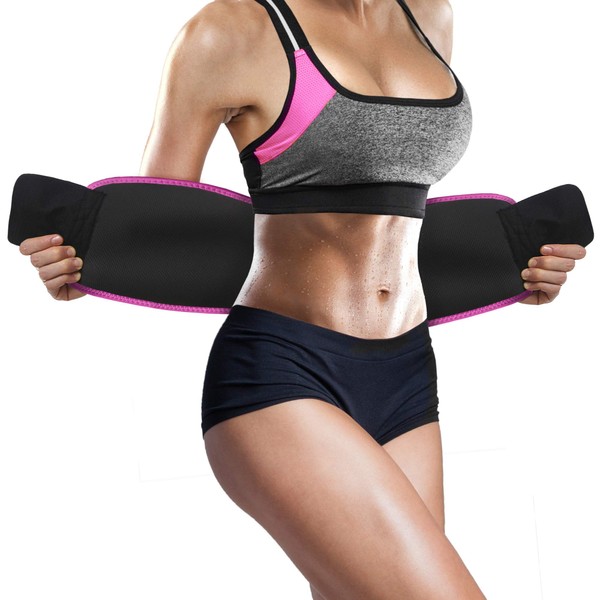 Perfotek Waist Trimmer Belt for Women Waist Trainer Sauna Belt Tummy Toner Low Back and Lumbar Support with Sauna Suit Effect One Size (Pink)