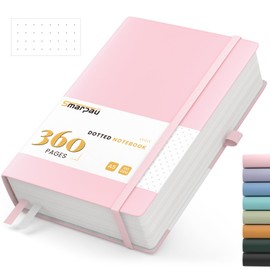 Smarpau Bullet Dotted Journal A5, Thick Notebook 360 Numbered Pages, 100gsm Paper No Bleed for Writing, Leather Journal Notebook for Women Men Work School Office - 14.5 x 21cm, Pink
