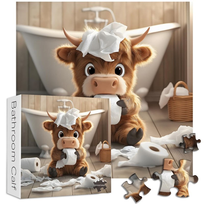 Highland Cow Puzzles for Adults 1000 Pieces,Cute Cow Jigsaw Puzzle,