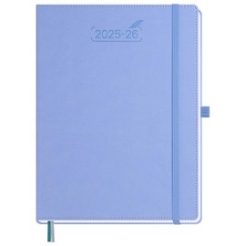 BEZEND Calendar 2025 2026 Weekly Planner A4, 18-Month Book Calendar July 25-Dec 26, PU Leather Hardcover 1 Week 2 Pages with Pen Holder - Cornflower