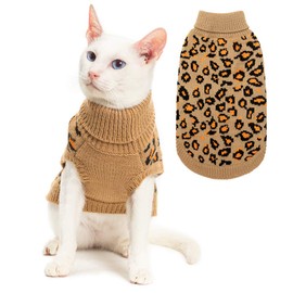 Mihachi Winter Warm Cat Sweater Turtleneck Puppy Pets Sweater Knit Vest Fashion Leopard for Cats Puppy Small Animals Brown Large