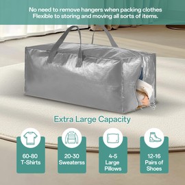 Foyer Nuage Storage Bags with Zips, Strong and Durable Big Bags with Handle and Backpack Straps for Moving House, Laundry Bags, Clothes Storage (Grey, 71x33x31cm, 2pcs)