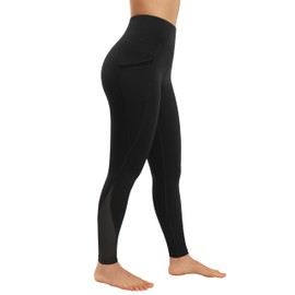 AFITNE Yoga Pants for Women High Waisted Mesh Leggings Tummy Control Athletic Workout Leggings with Pockets Gym Black - XS