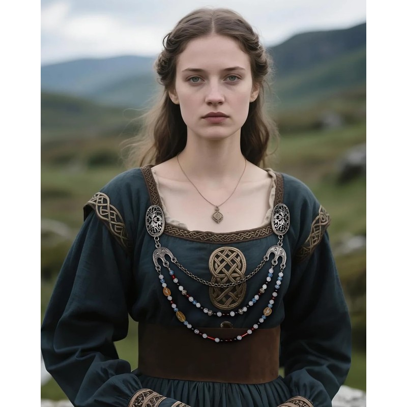 L'VOW Viking Apron Brooch Chains Cloak Clasp Brooches with Chain