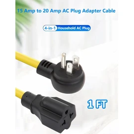 12AWG Right-Angle 15 Amp Household AC Plug to 20 Amp T Blade Power Extension Cord Cable Adapter, for Nema 5-15P to 5-20R, 5-15P to 6-15R, 5-15P to 6-20R,15A 125V to 20A 250V Extension Cord, 1FT