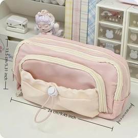 FINPAC Pencil Case, 5-Layer Large Capacity Pen Case with Drawstring, Durable Stylish Bag Pouch Holder Box Organize for Study, Office, or Travel (Pink)