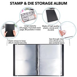 10 Pieces 0.3mm Thick Magnetic Sheets & 80 Pockets/20 Pages Storage Album for Stamps and Cutting Dies Storage Book Organiser Folder for Storage Punching DIY Scrapbooking