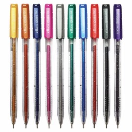 iQUBA Glitter Gel Pens, MULTICOLOUR, Medium Point (1.0mm), Pack of 10, Comfort Grip, Ideal for Write Colour Sketch Draw Use, iZOFAX Black Ball Pen