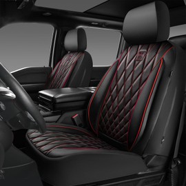 CAR PASS CAR PASS Piping Luxury PU Leather Two Front Car Seat Covers, Waterproof Anti Slip Seat Covers Compatible with Front Seat Armrests,Universal Fit for Suvs,Vans,Trucks,Airbag Compatible(Black and Red)